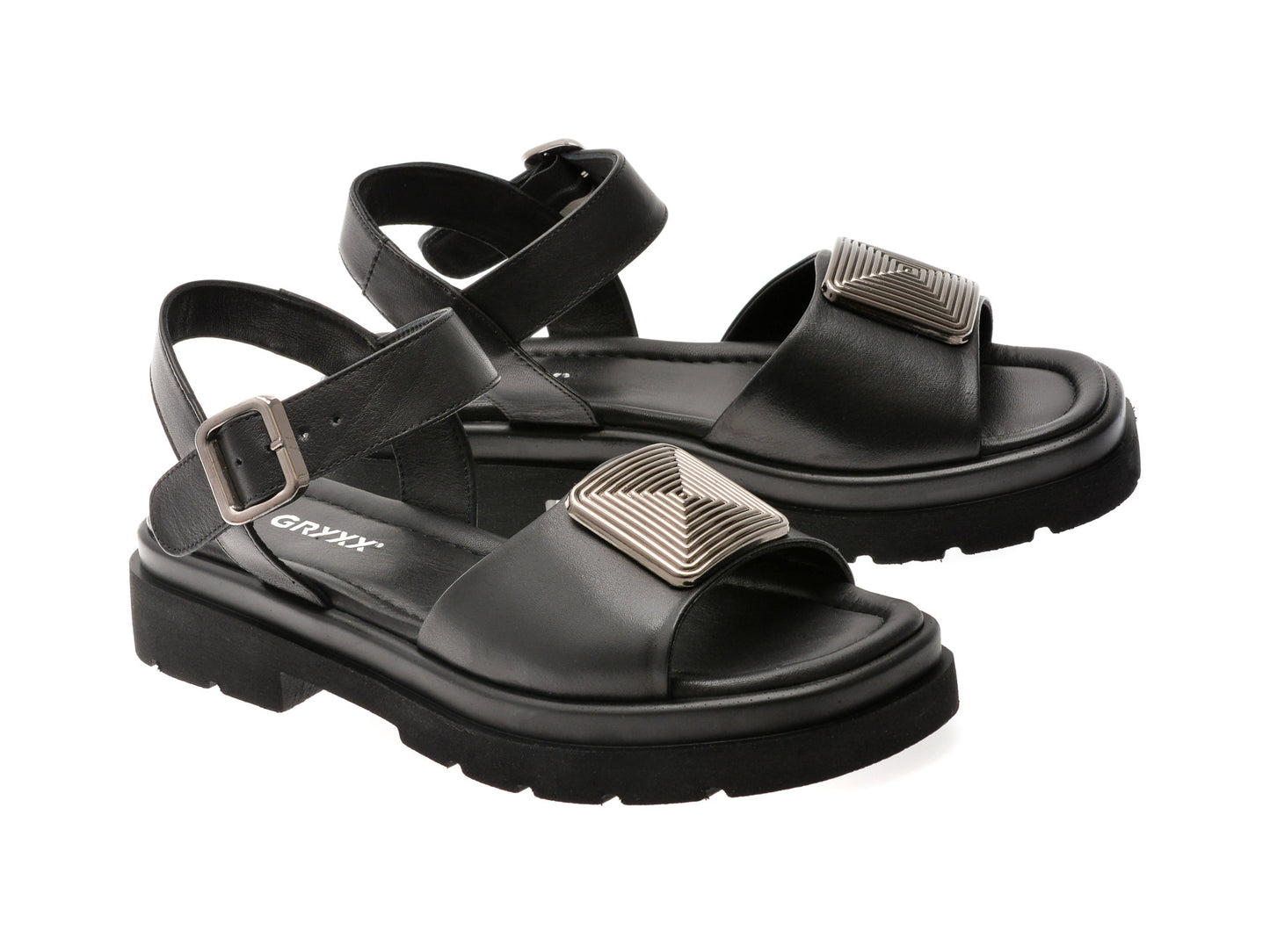 Sandale GRYXA negre, 220380, din piele naturala