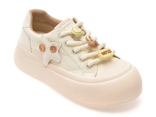 Pantofi sport GRYXA albi, 6857, din piele naturala