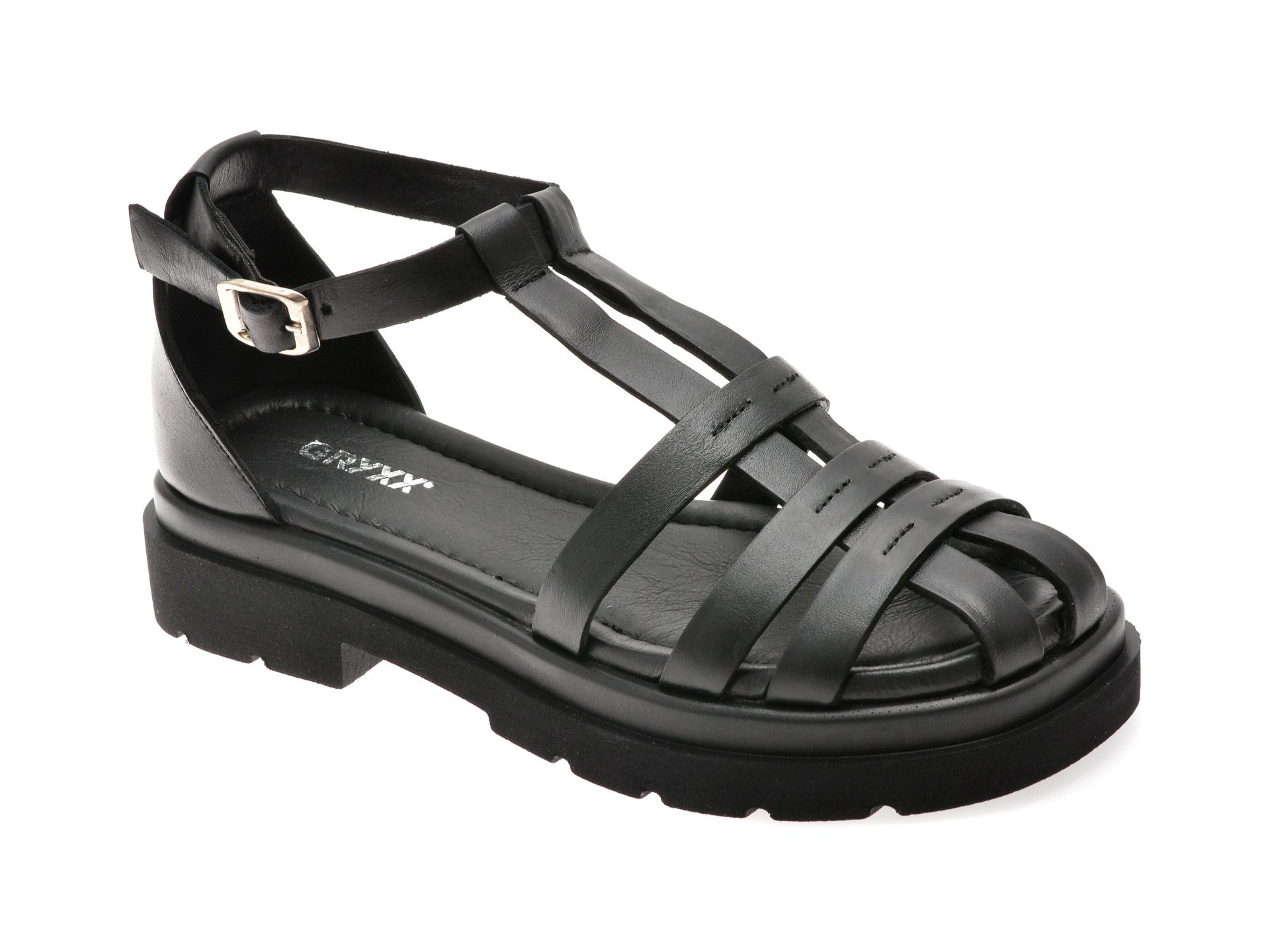 Sandale GRYXA negre, 5231283, din piele naturala