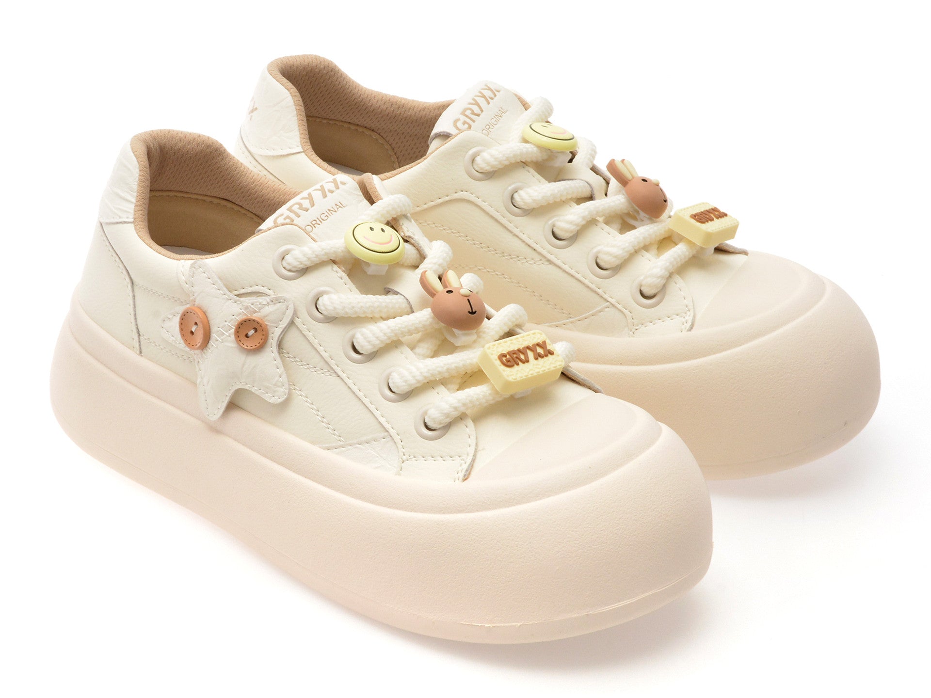 Pantofi sport GRYXA albi, 6857, din piele naturala