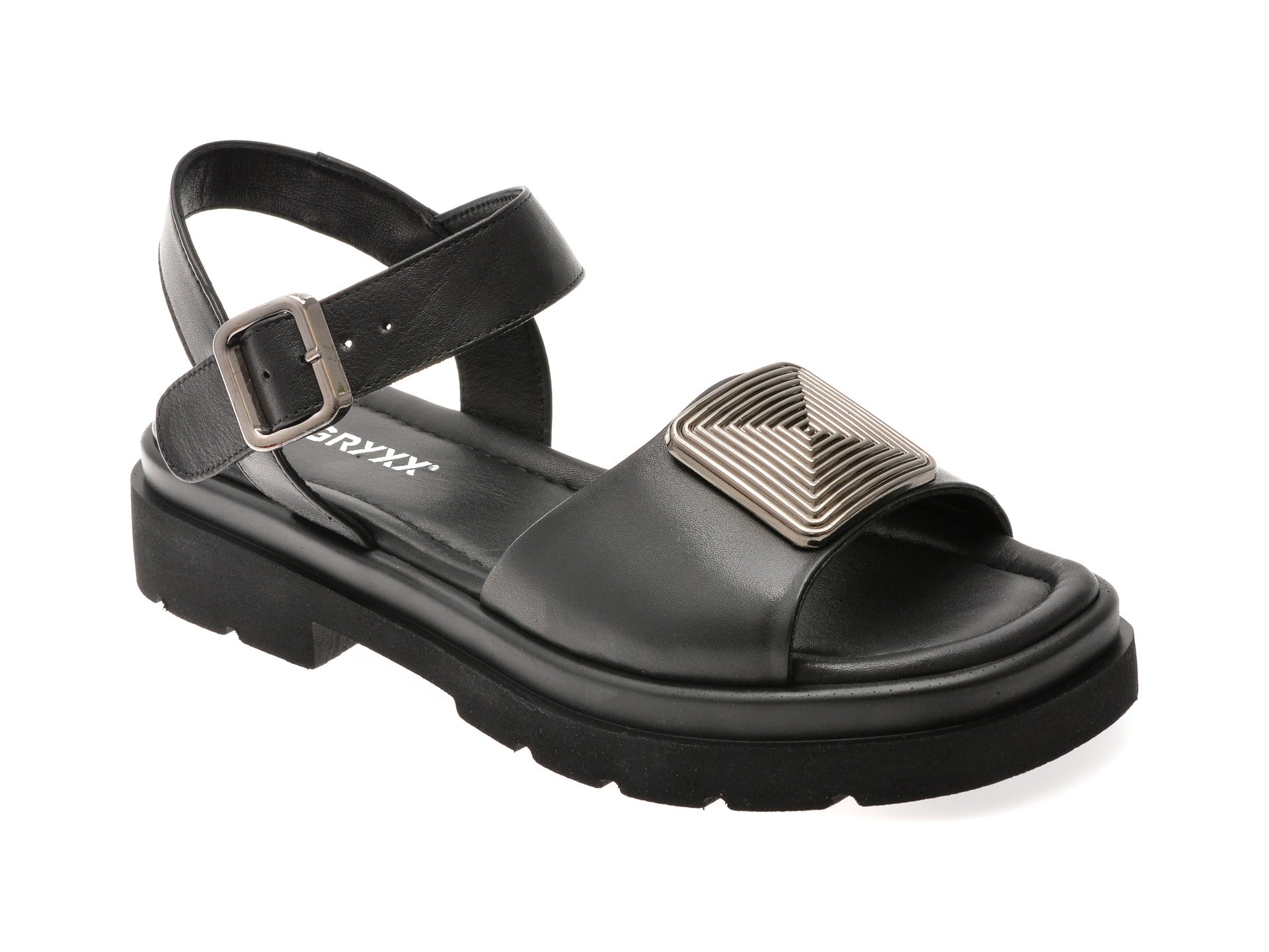 Sandale GRYXA negre, 220380, din piele naturala