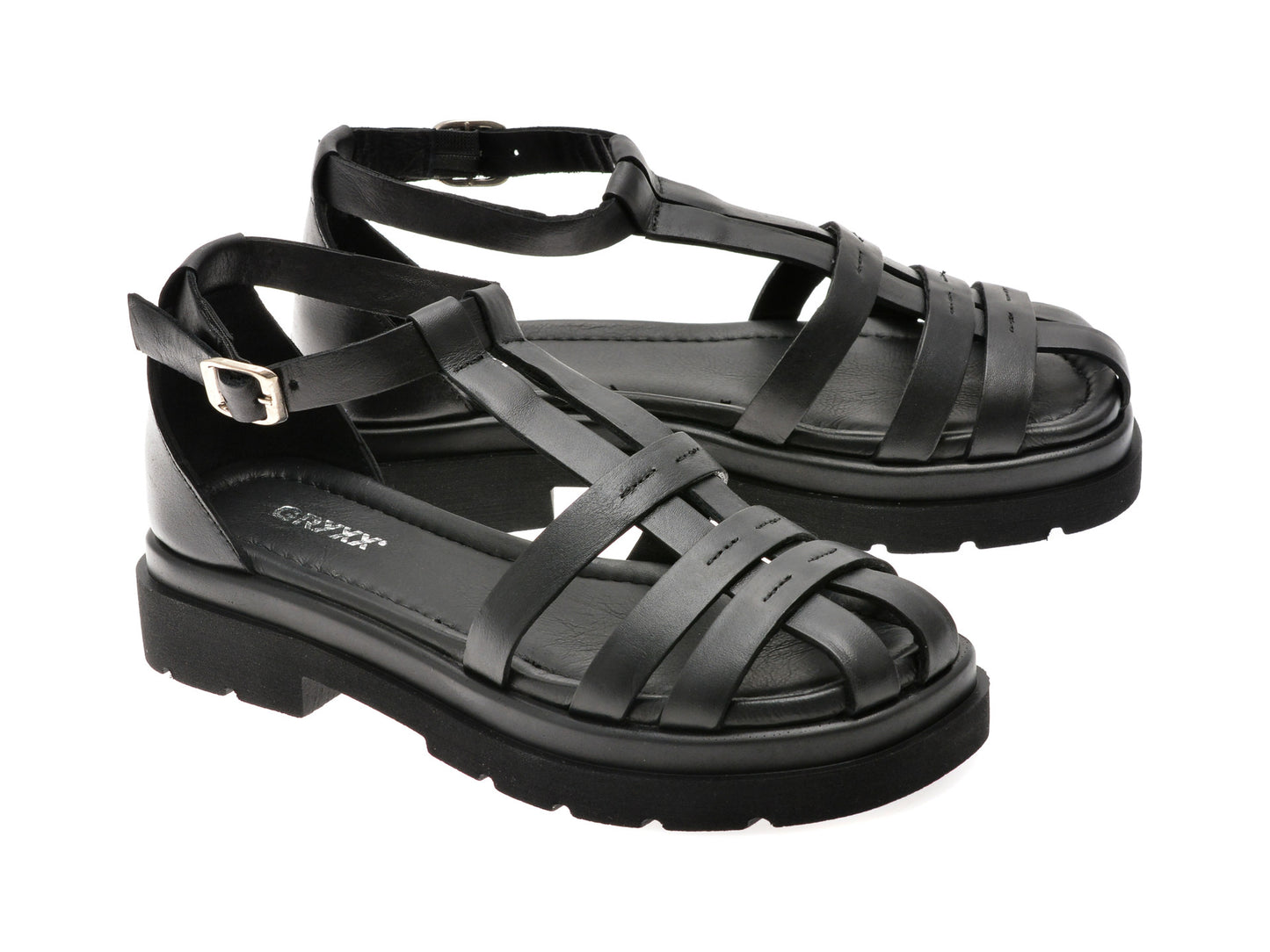 Sandale GRYXA negre, 5231283, din piele naturala