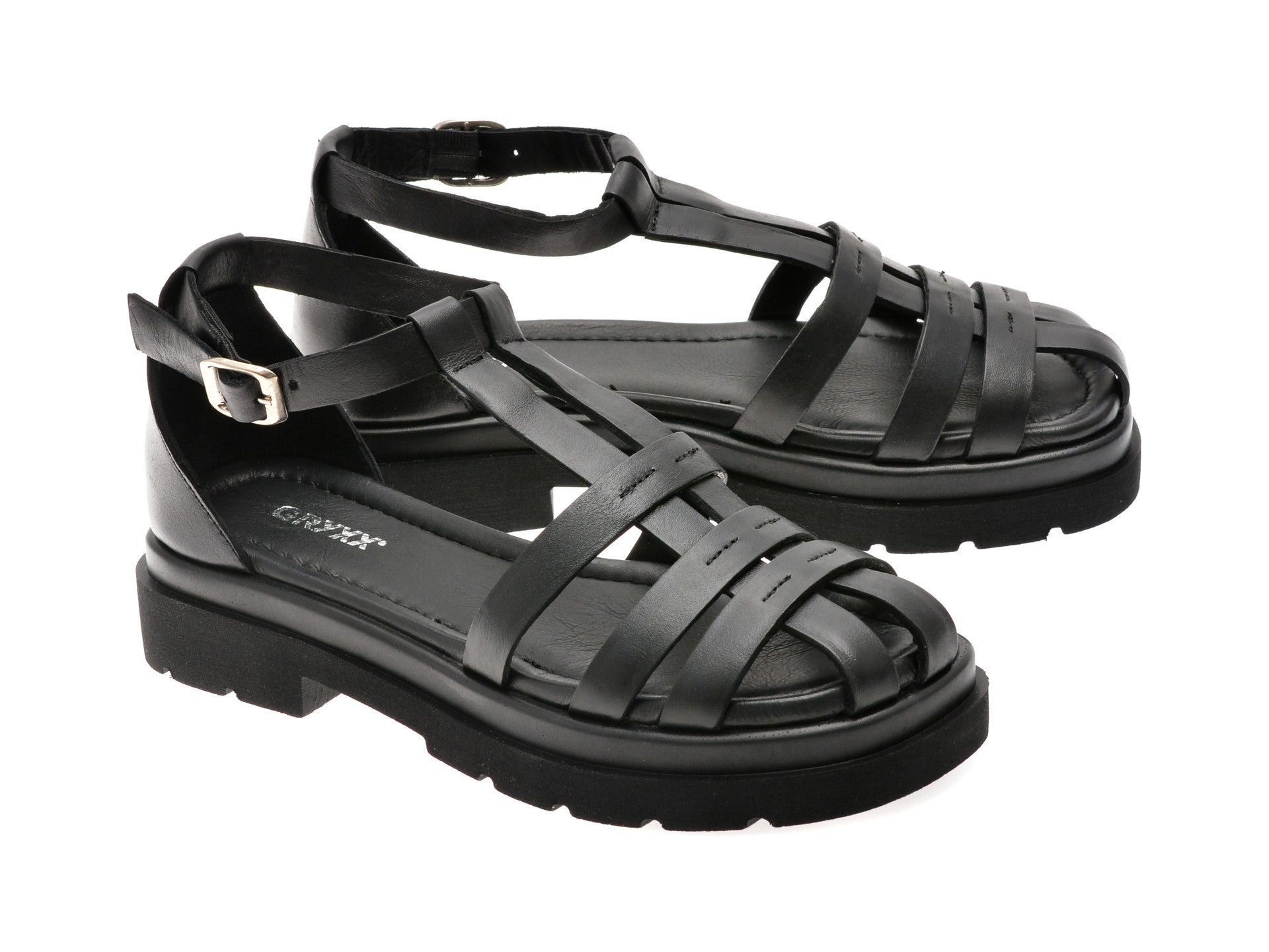 Sandale GRYXA negre, 5231283, din piele naturala