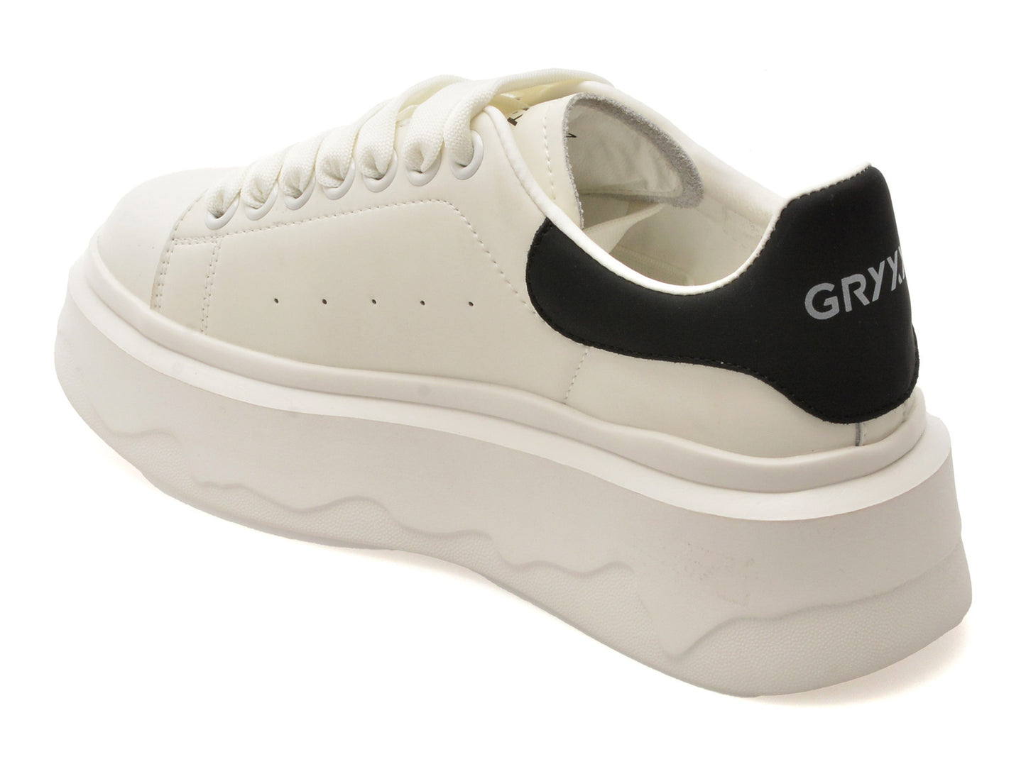 Pantofi sport GRYXA alb-negru, 3F612, din piele naturala