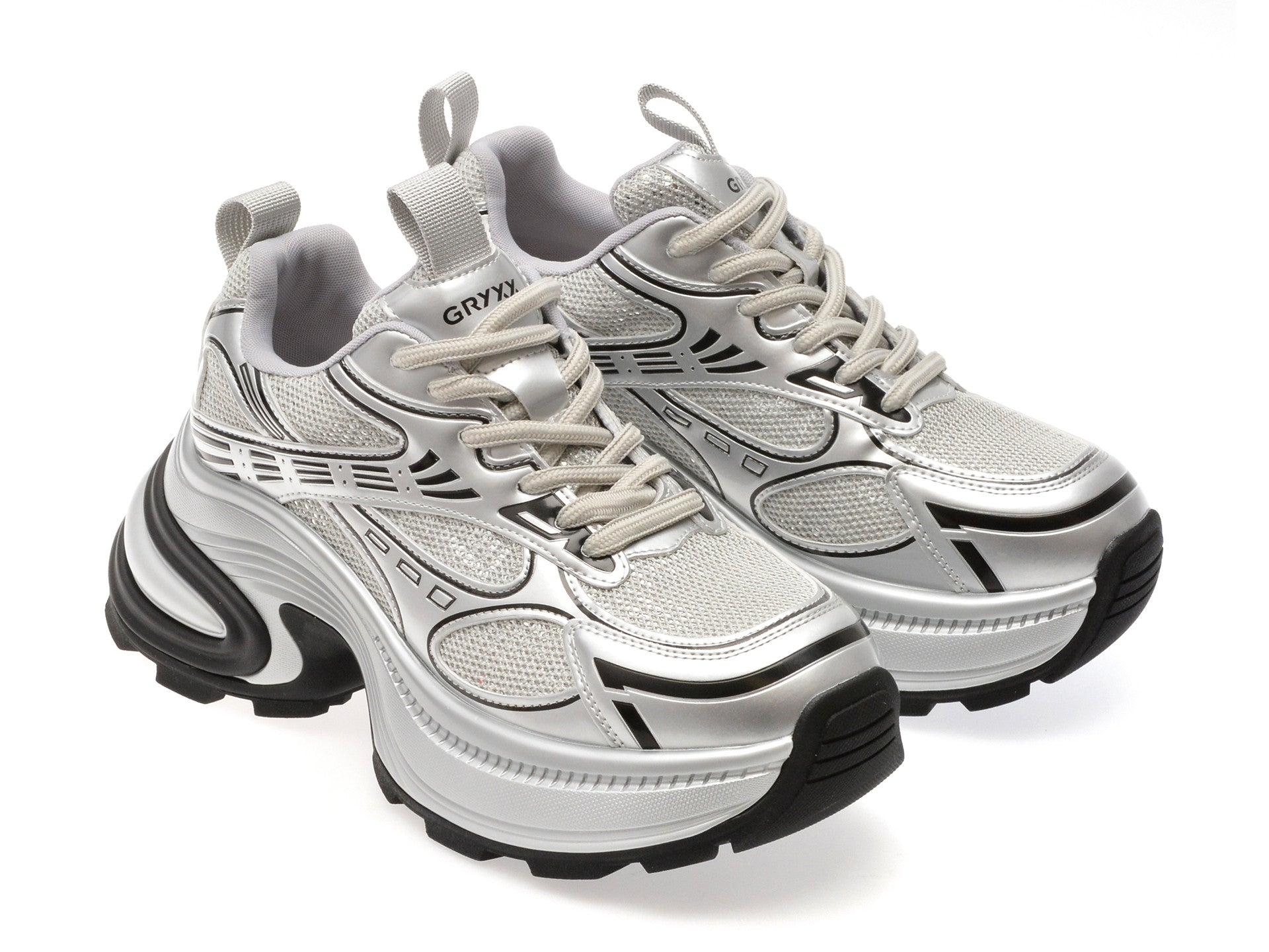 Pantofi sport GRYXA argintii, 1199, din material textil