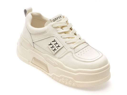 Pantofi sport GRYXA albi, 2315, din piele naturala